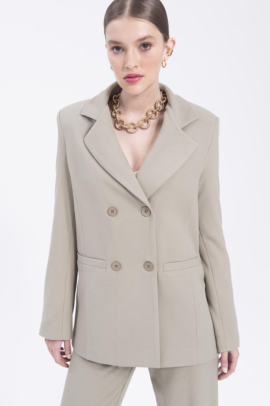 Bayan Yeşil Kruvaze Kapama Blazer Ceket