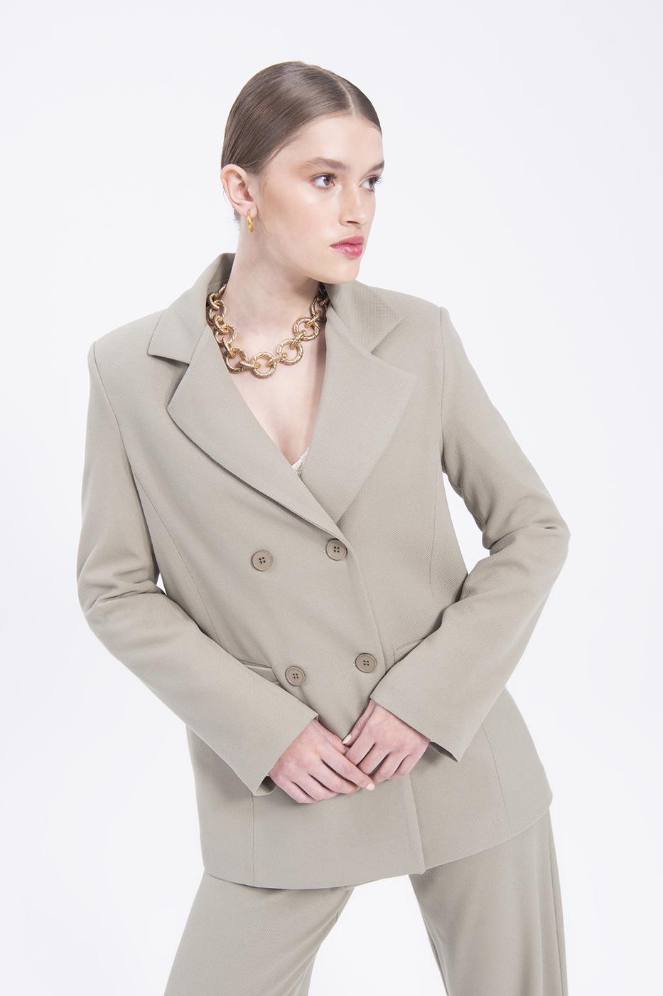 Bayan Yeşil Kruvaze Kapama Blazer Ceket