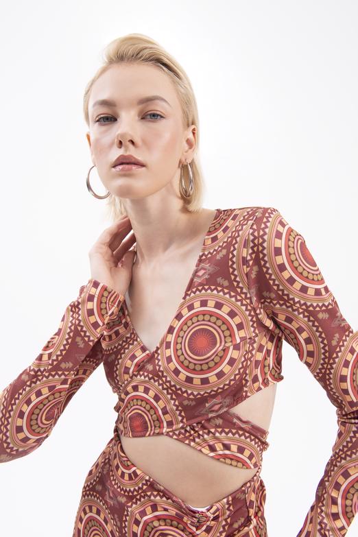 Bayan Bordo Bağlamalı Uzun Kollu Büstiyer - BSL