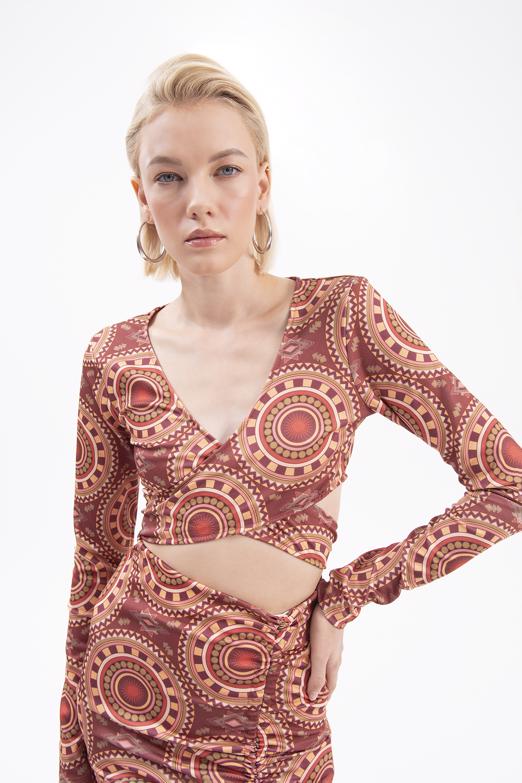 Bayan Bordo Bağlamalı Uzun Kollu Büstiyer - BSL