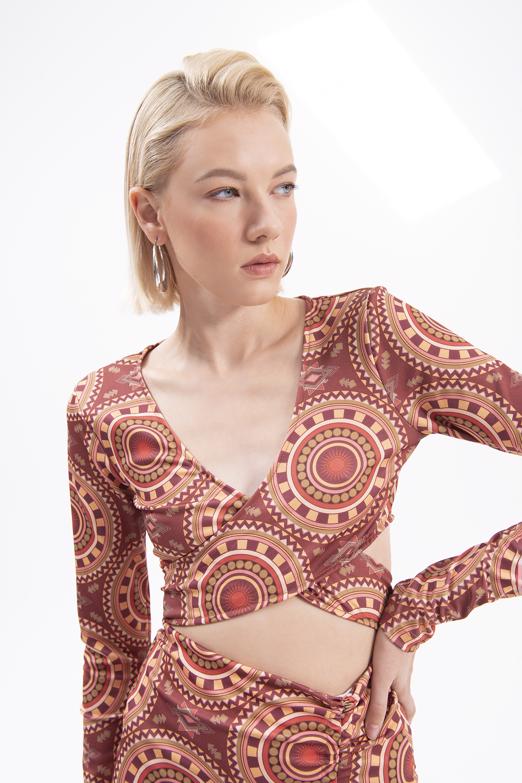 Bayan Bordo Bağlamalı Uzun Kollu Büstiyer - BSL