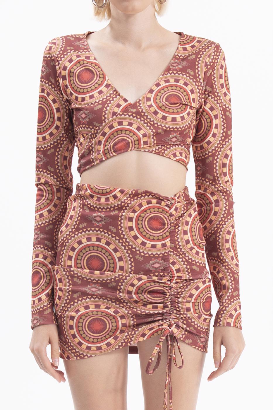 Bayan Bordo Büzme İpli Mini Etek