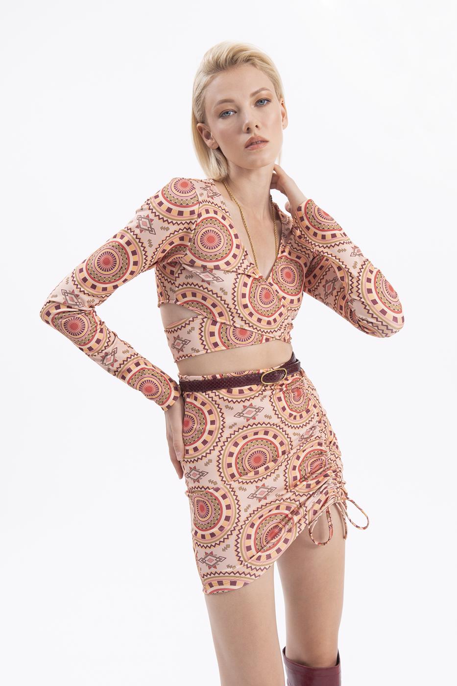 Bayan Pudra Büzme İpli Mini Etek