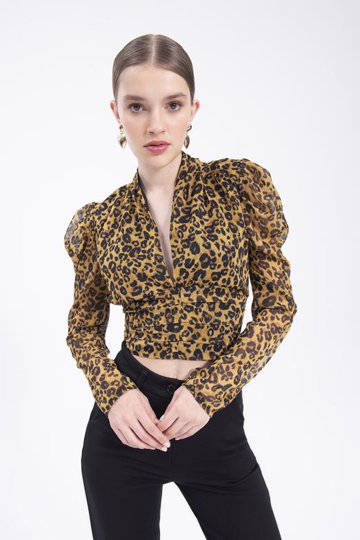 Bayan Sarı Derin V Yaka Detaylı Bluz - BSL