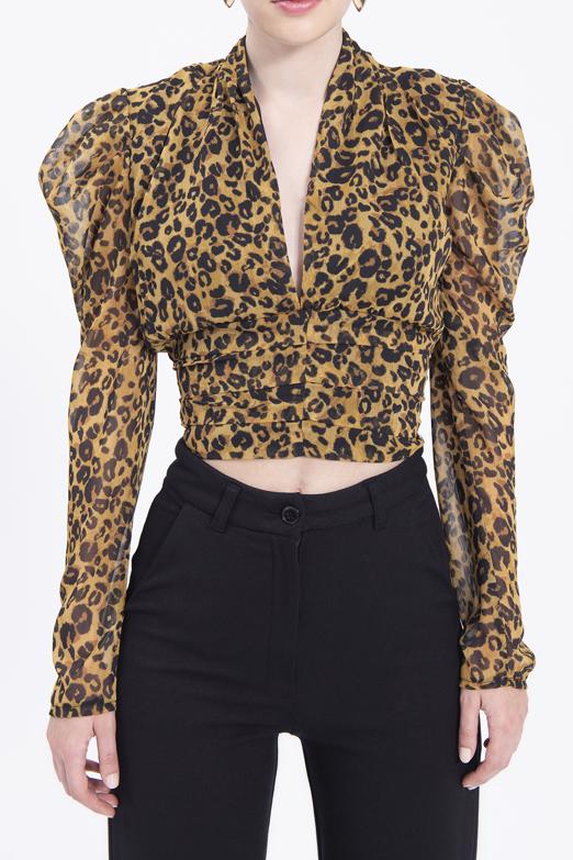 Bayan Sarı Derin V Yaka Detaylı Bluz - BSL