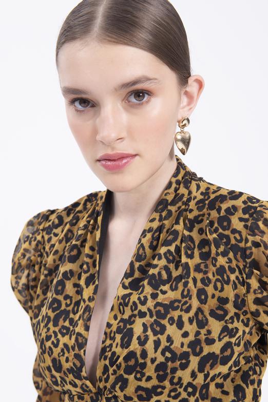 Bayan Sarı Derin V Yaka Detaylı Bluz - BSL