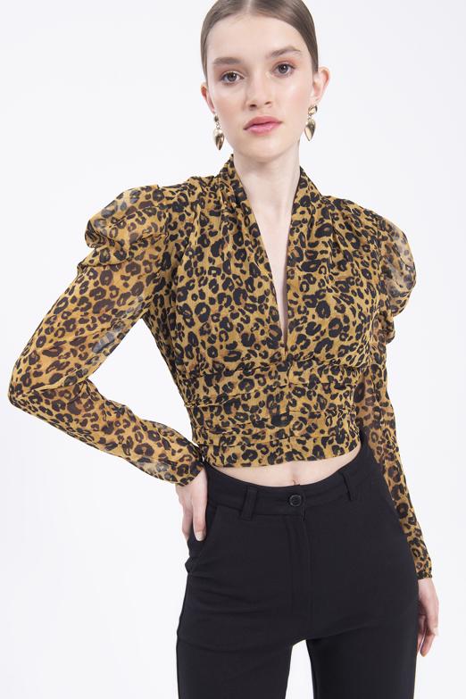 Bayan Sarı Derin V Yaka Detaylı Bluz - BSL