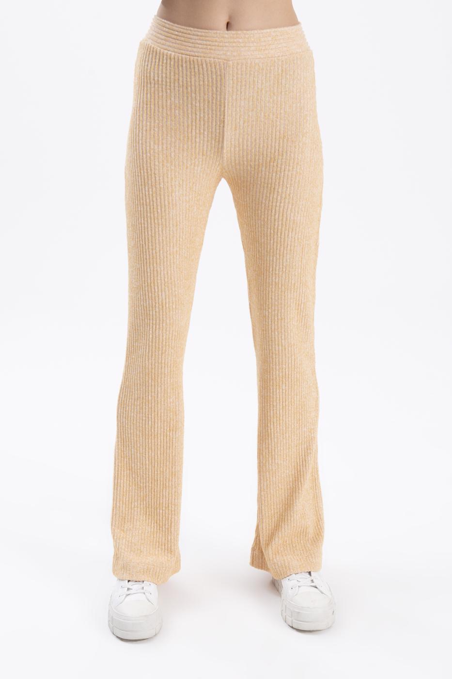 Bayan Sarı Fitilli Boru Paça Pantolon