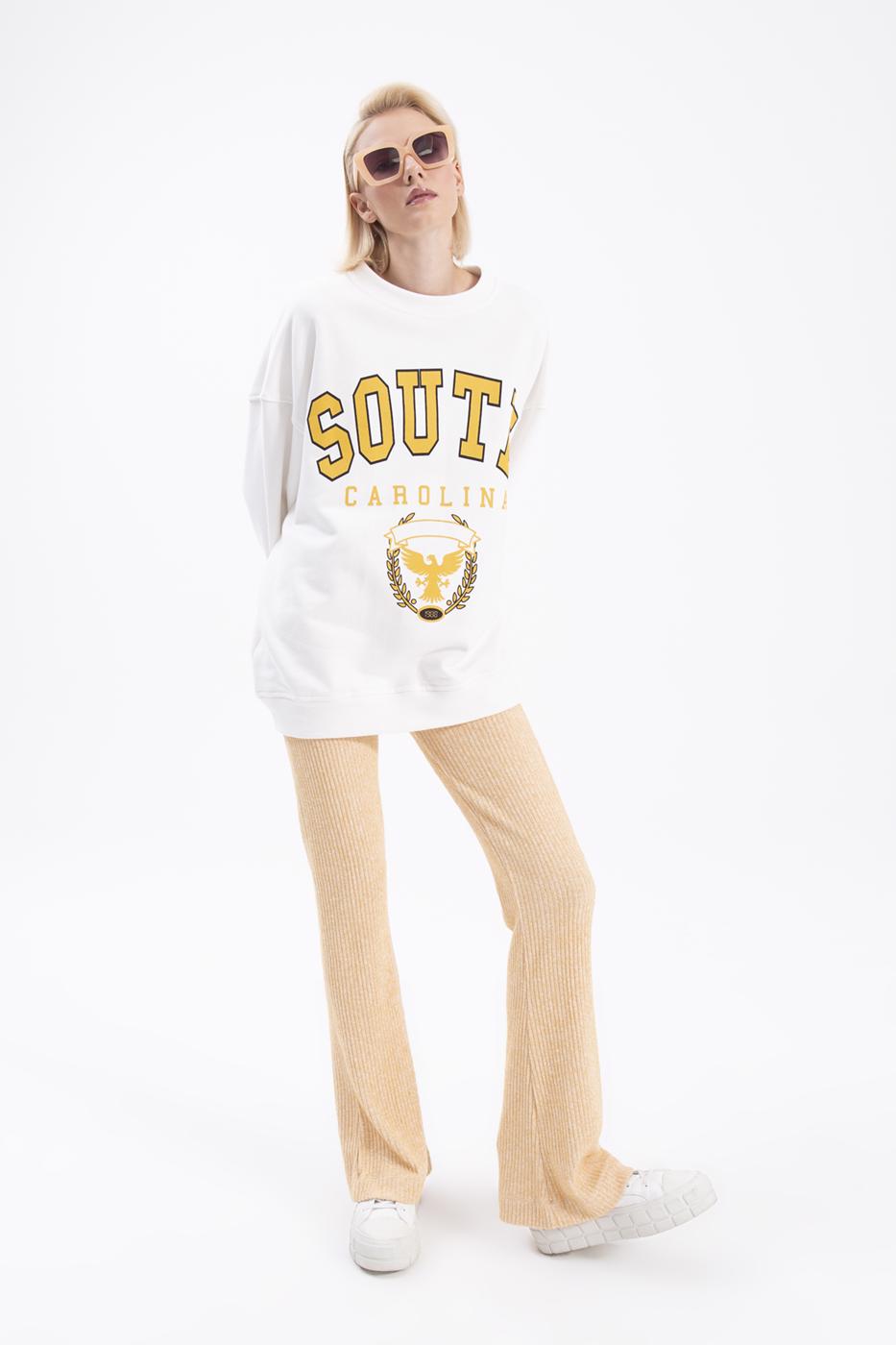 Bayan Sarı Fitilli Boru Paça Pantolon