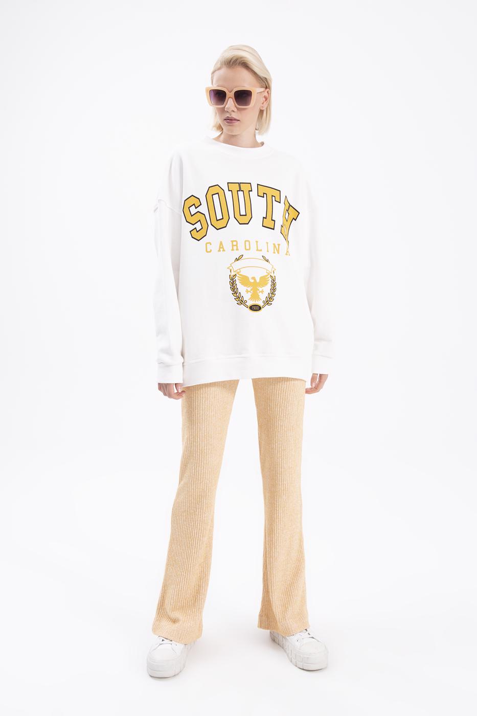 Bayan Sarı Fitilli Boru Paça Pantolon