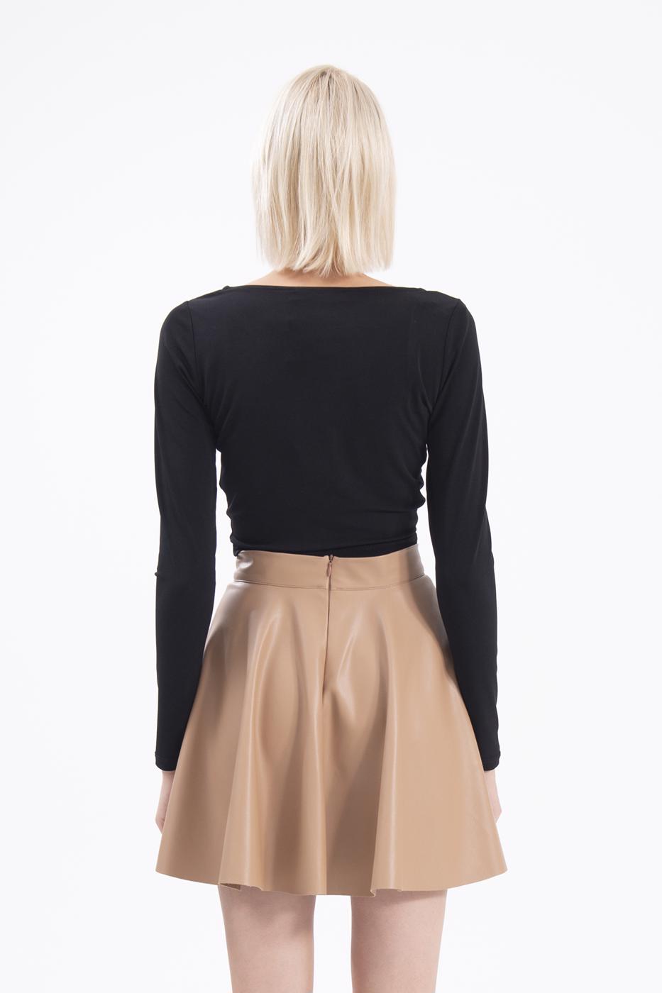 Bayan Camel Kloş Suni Deri Mini Etek