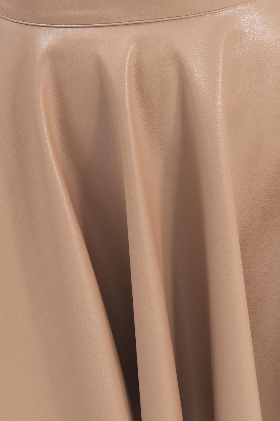 Bayan Camel Kloş Suni Deri Mini Etek