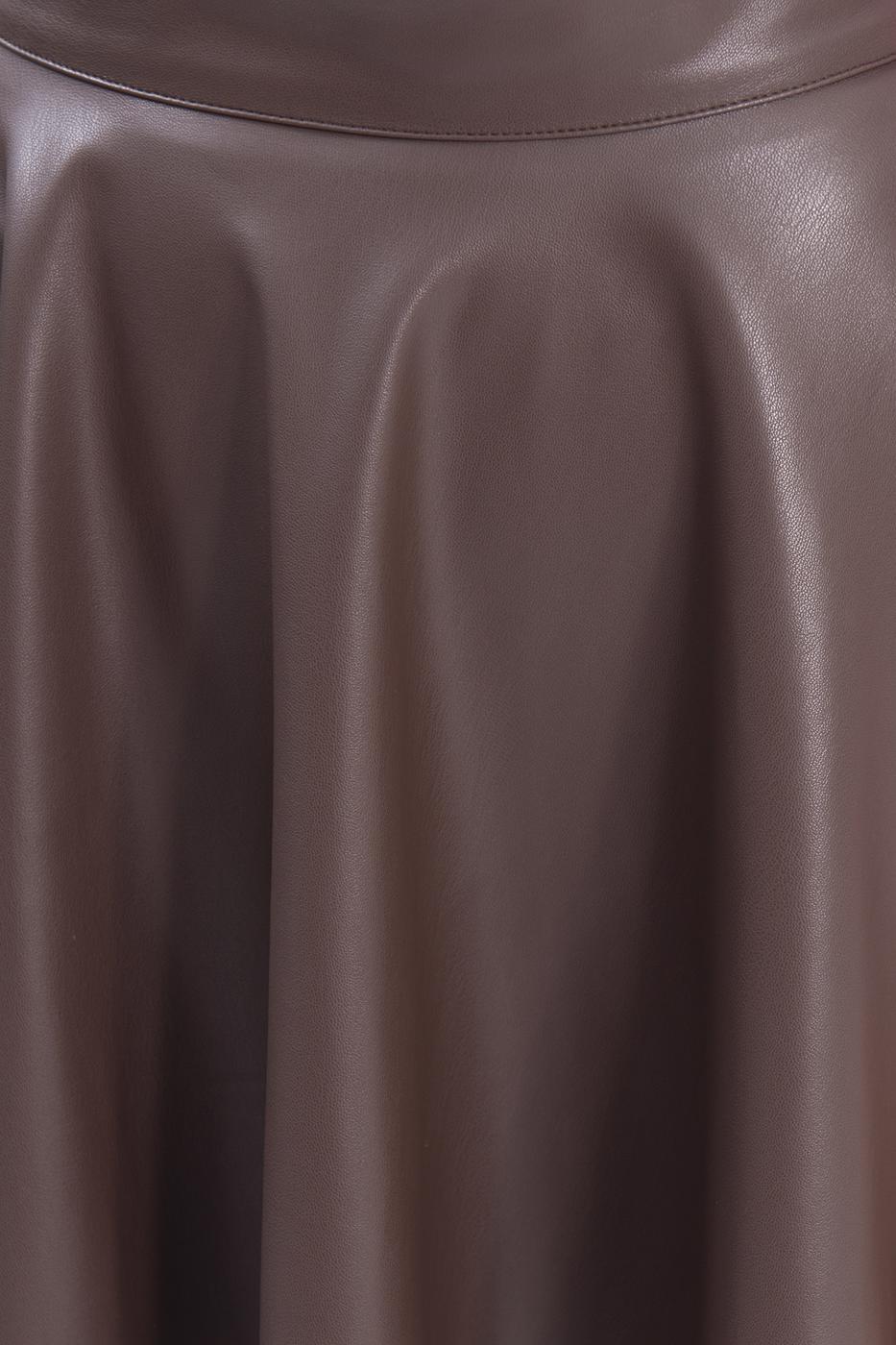 Bayan Kahverengi Kloş Suni Deri Mini Etek