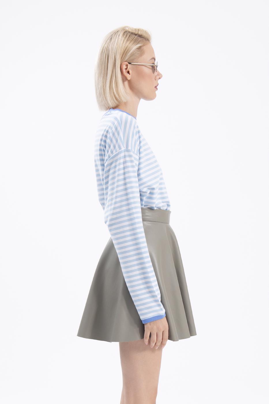 Bayan Yeşil Kloş Suni Deri Mini Etek