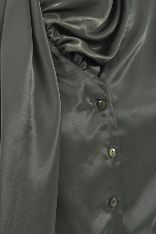 Bayan Haki Yaka Detaylı Saten Gömlek - BSL