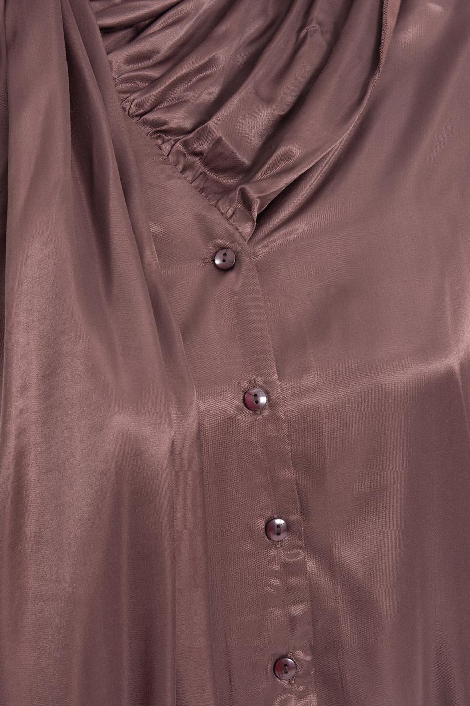 Bayan Kahverengi Yaka Detaylı Saten Gömlek