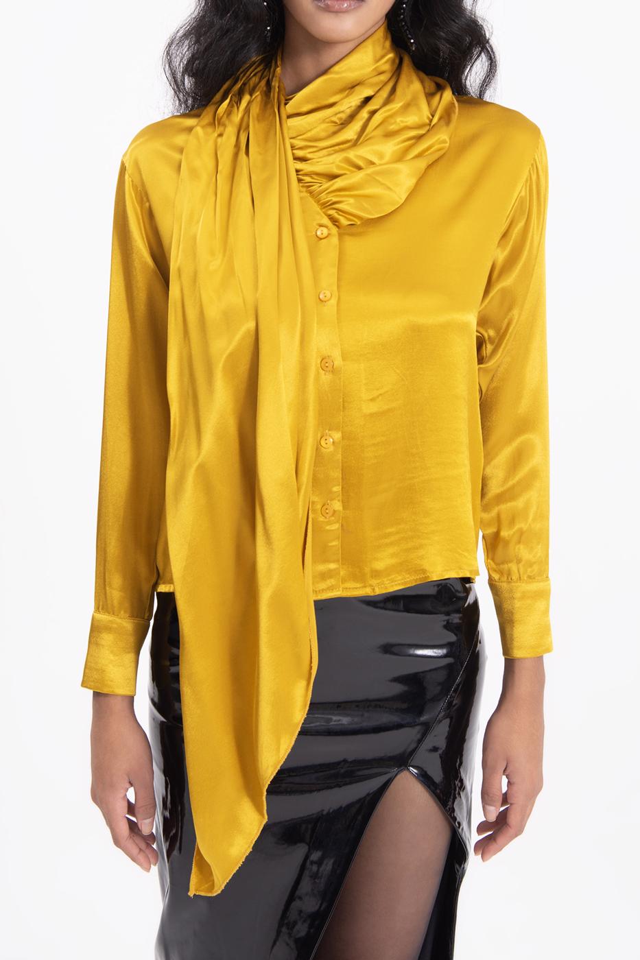 Bayan Sarı Yaka Detaylı Saten Gömlek