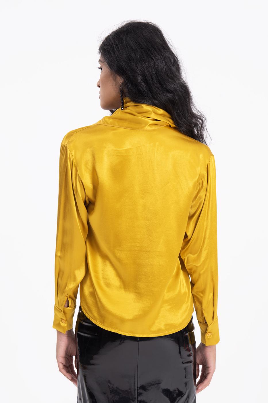 Bayan Sarı Yaka Detaylı Saten Gömlek