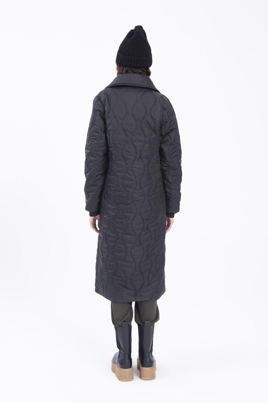 Bayan Siyah Şal Yaka Kapitone Şişme Kaban