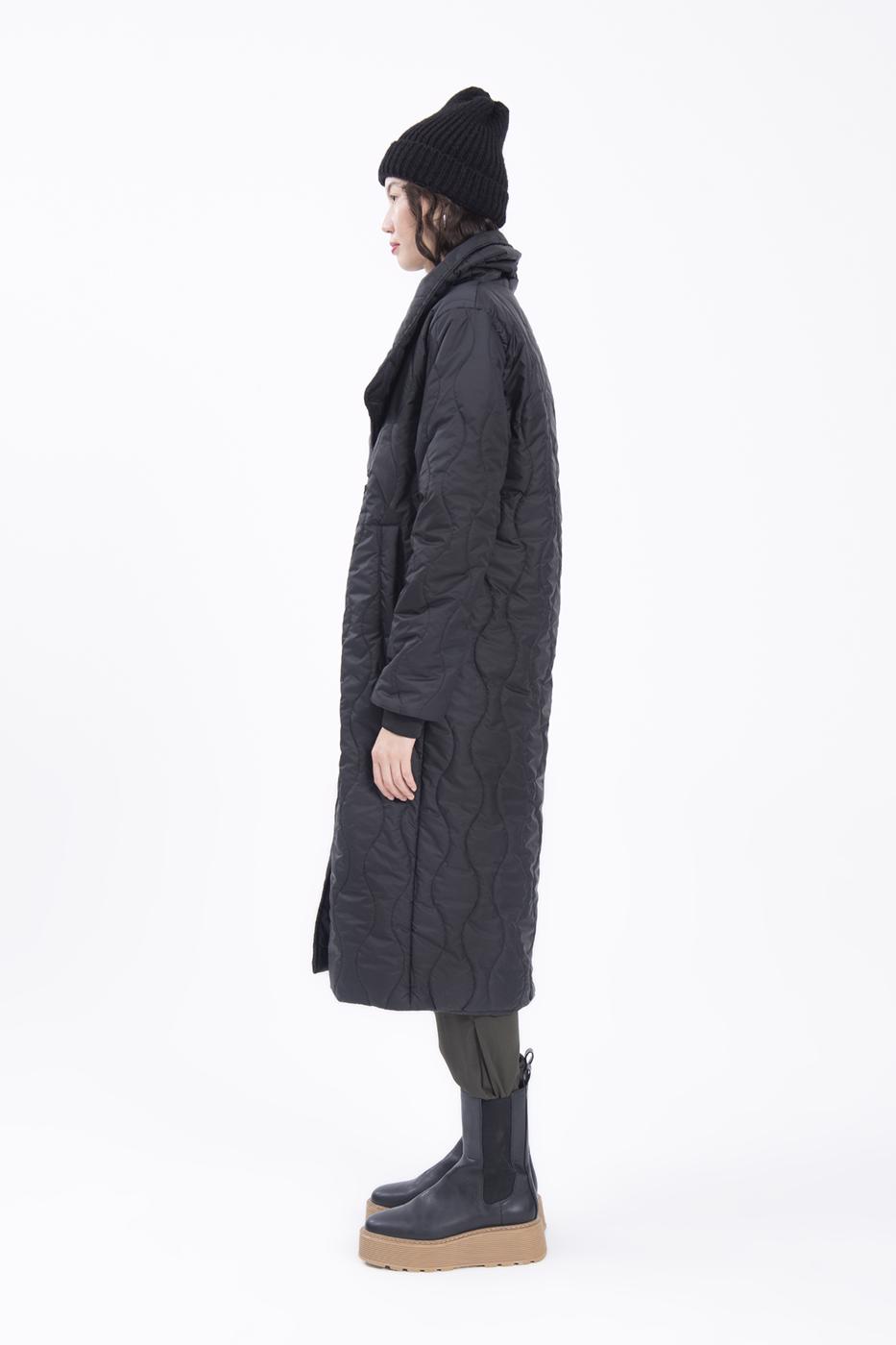 Bayan Siyah Şal Yaka Kapitone Şişme Kaban