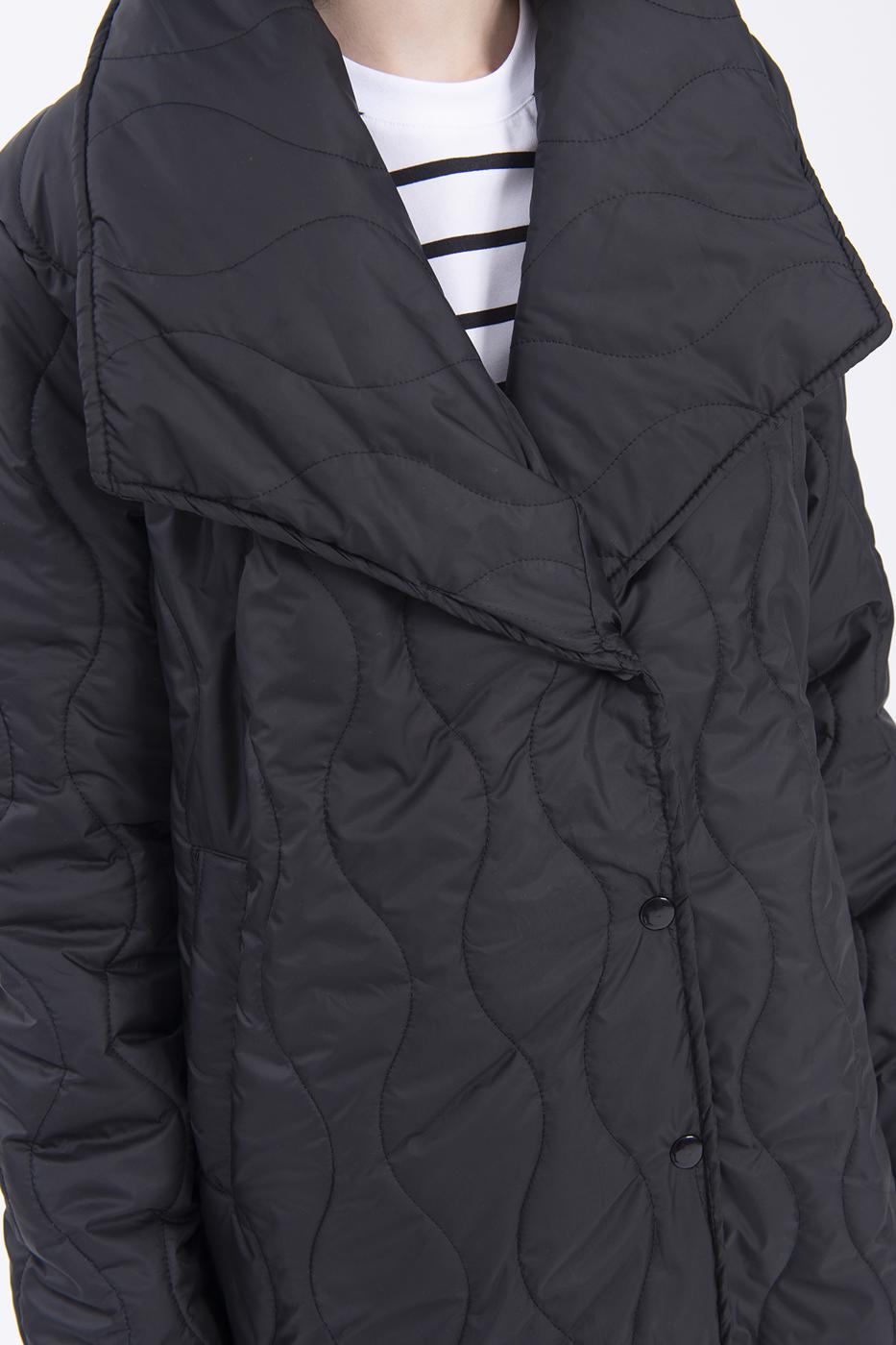 Bayan Siyah Şal Yaka Kapitone Şişme Kaban