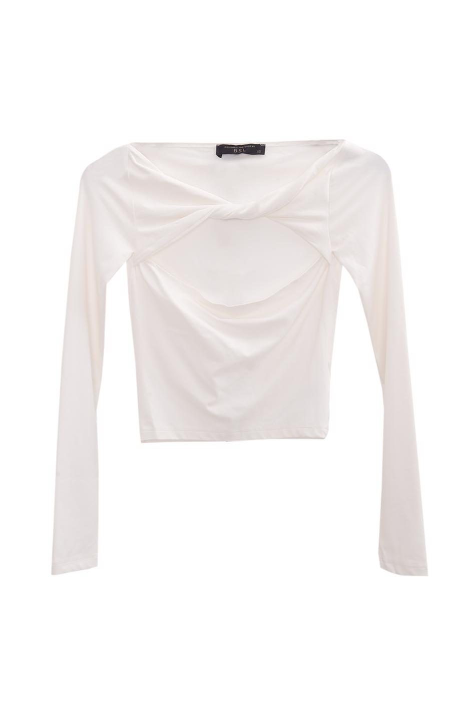 Bayan Ekru Yaka Burgulu Top