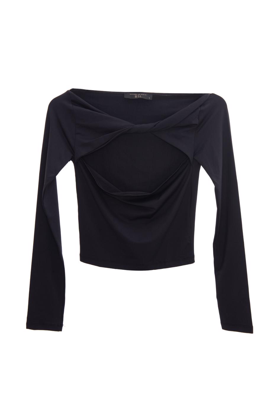 Bayan Siyah Yaka Burgulu Top