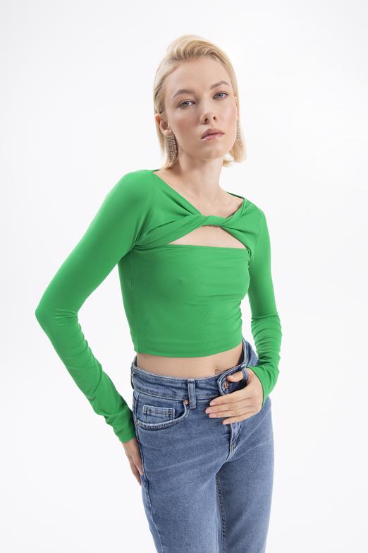 Bayan Yeşil Yaka Burgulu Top - BSL