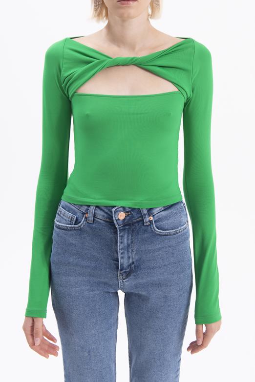 Bayan Yeşil Yaka Burgulu Top - BSL