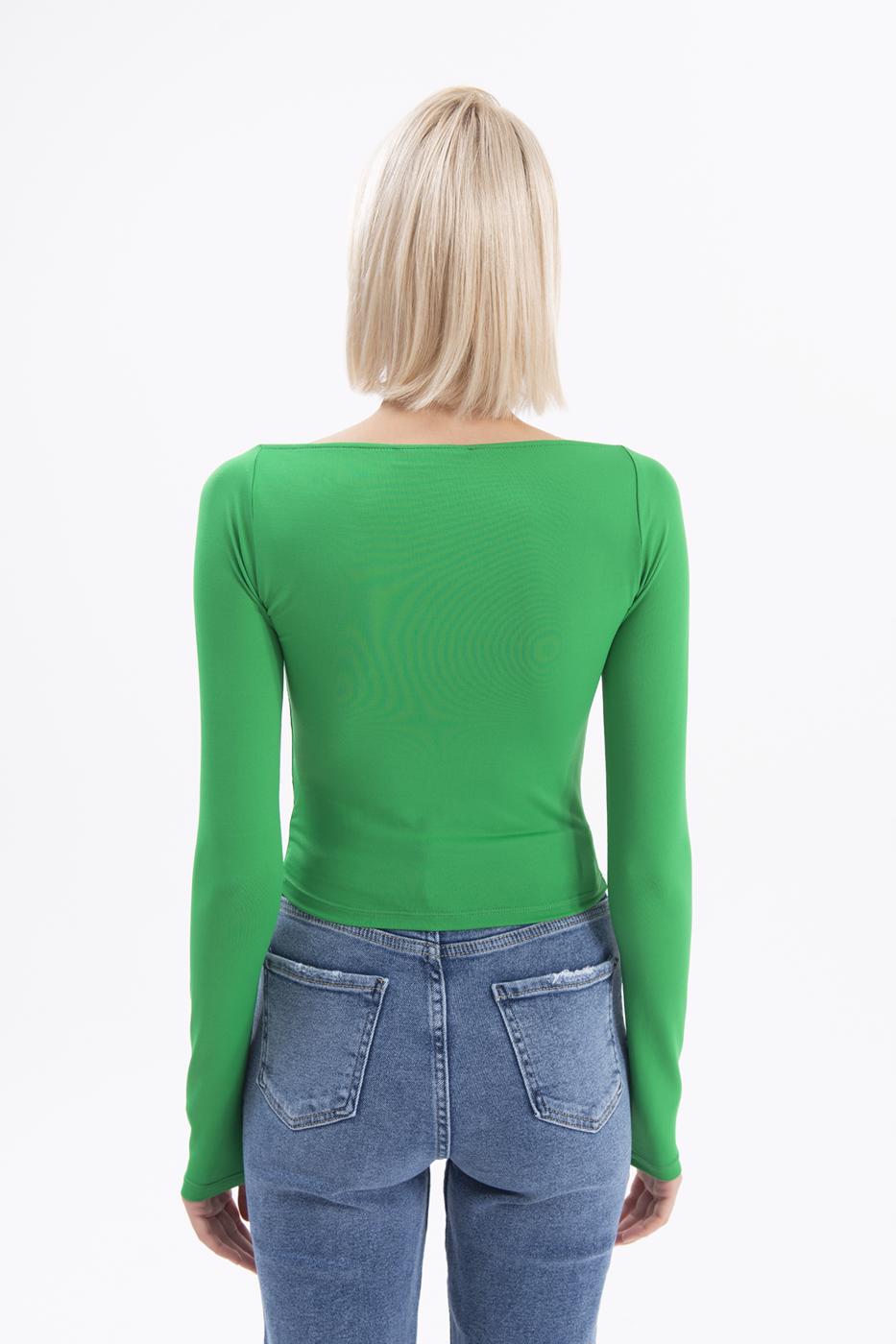 Bayan Yeşil Yaka Burgulu Top