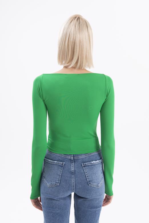 Bayan Yeşil Yaka Burgulu Top - BSL