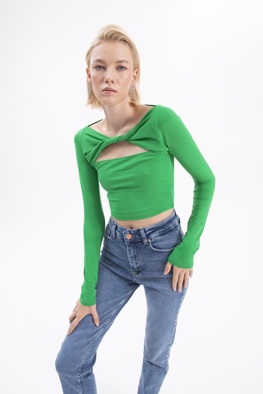 Bayan Yeşil Yaka Burgulu Top - BSL