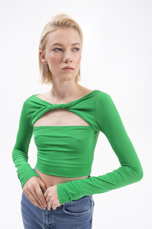 Bayan Yeşil Yaka Burgulu Top - BSL