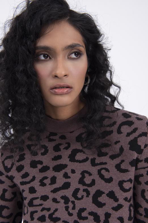 Bayan Kahverengi Desenli Triko Top - BSL