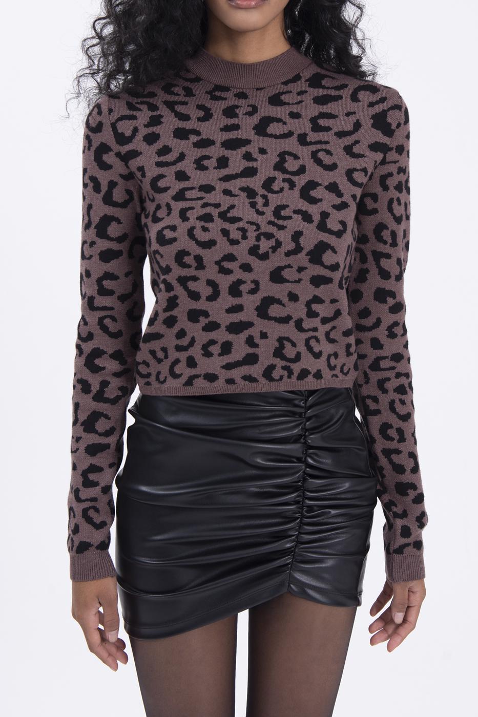 Bayan Kahverengi Desenli Triko Top