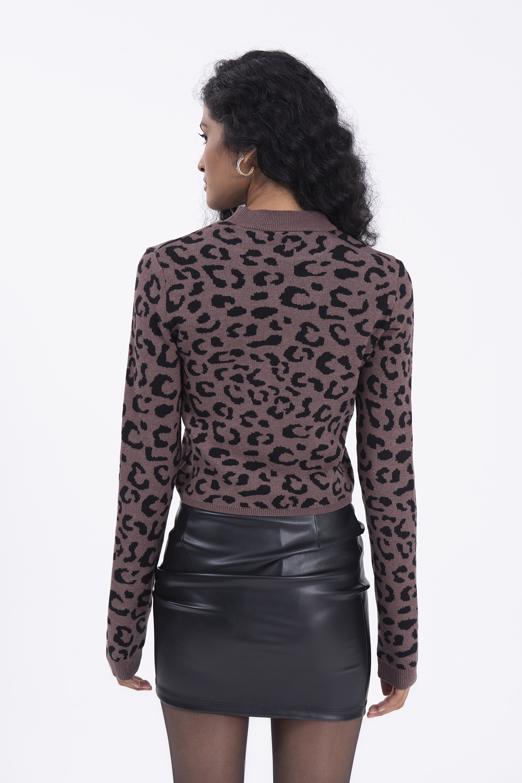 Bayan Kahverengi Desenli Triko Top - BSL