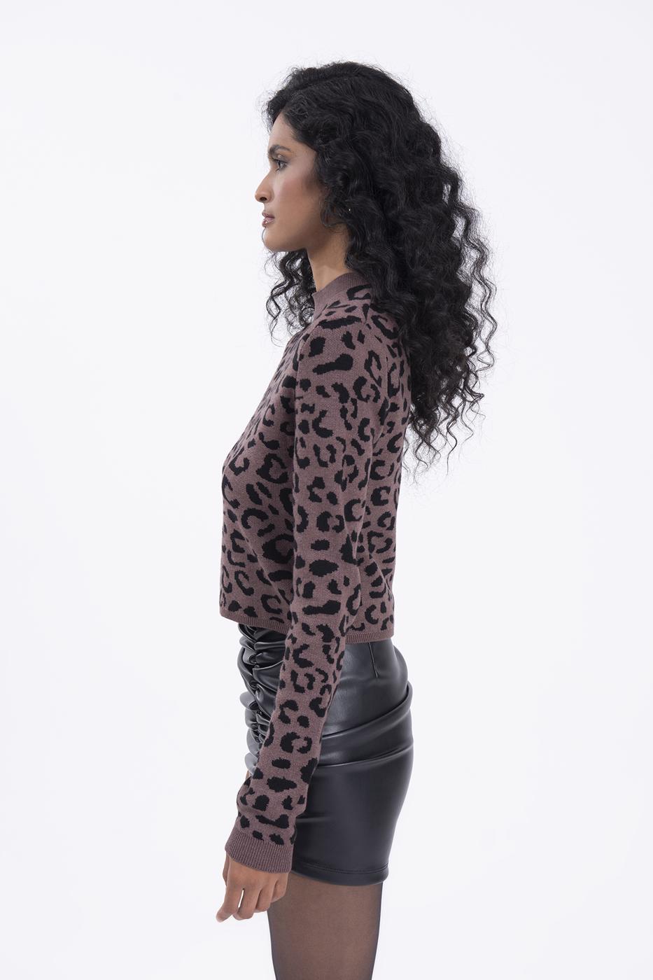 Bayan Kahverengi Desenli Triko Top