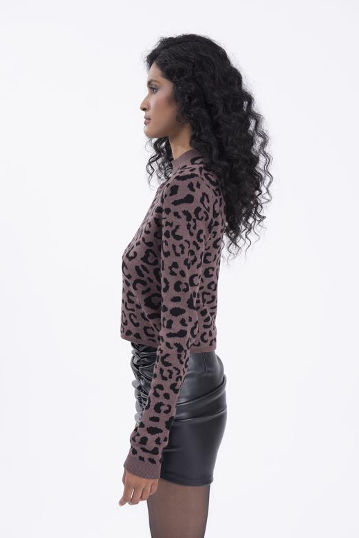 Bayan Kahverengi Desenli Triko Top - BSL