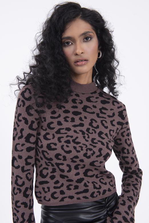 Bayan Kahverengi Desenli Triko Top - BSL