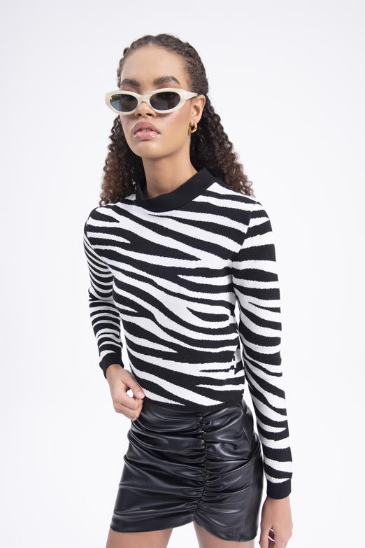 Bayan Siyah Desenli Triko Top - BSL