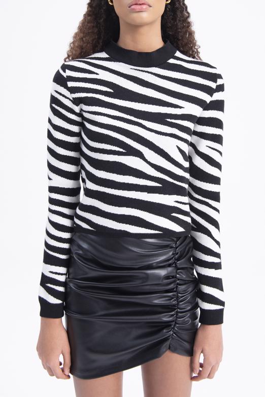 Bayan Siyah Desenli Triko Top - BSL