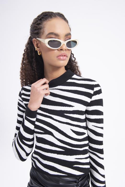 Bayan Siyah Desenli Triko Top - BSL