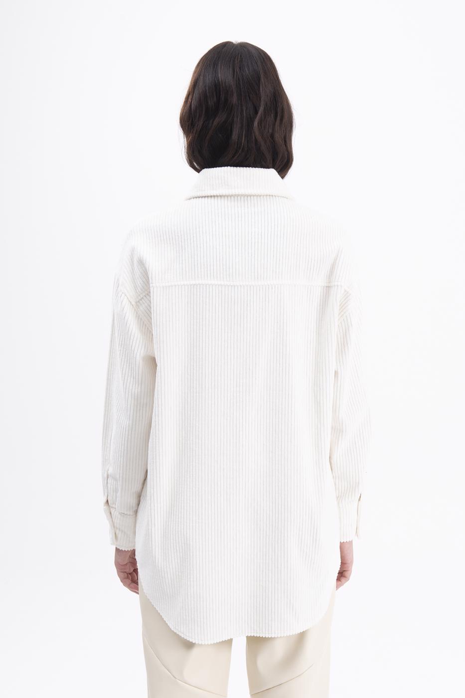 Bayan Ekru Fitilli Kadife Gömlek Ceket