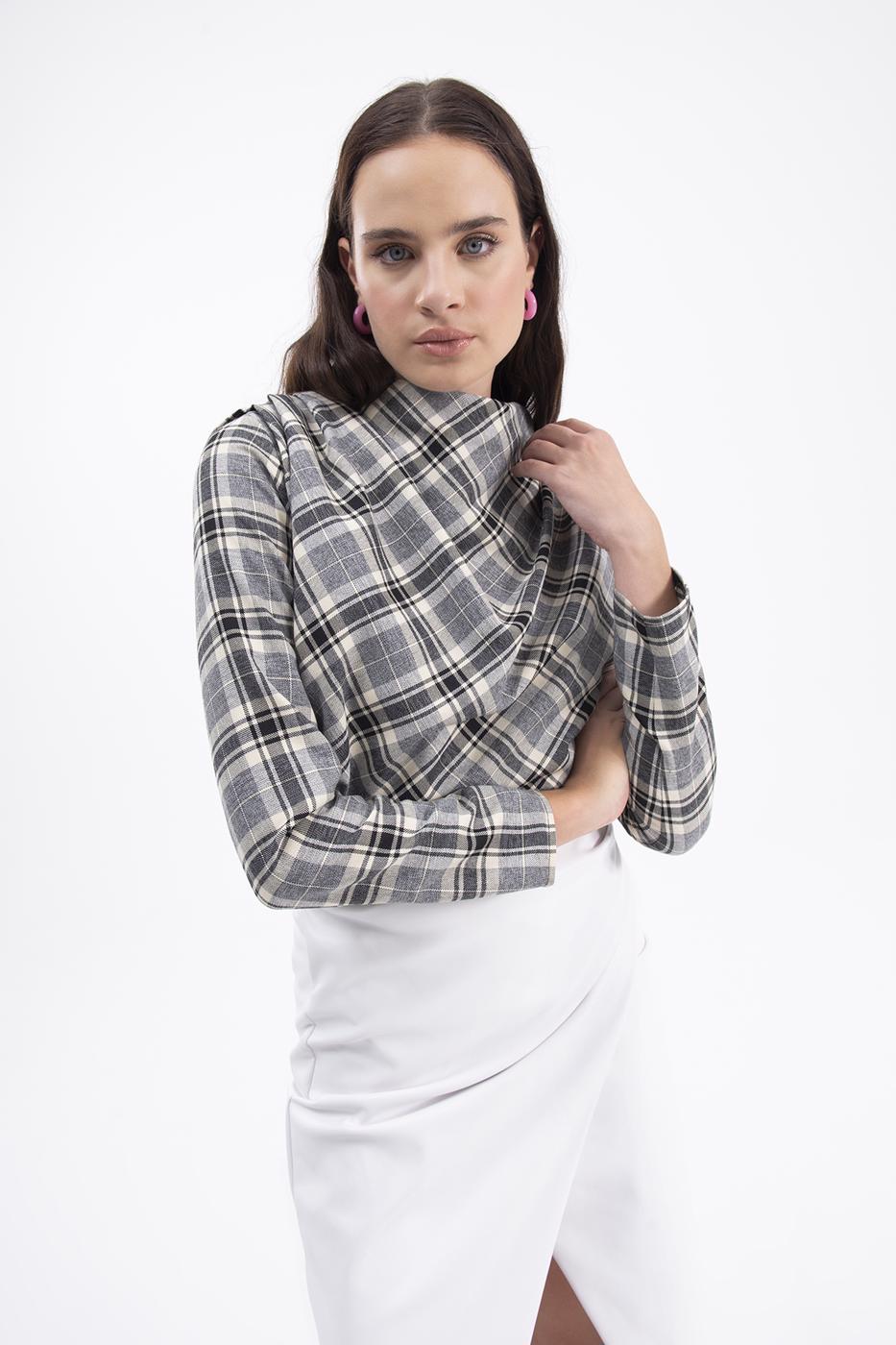 Bayan Gri Degaje Yakalı Bluz