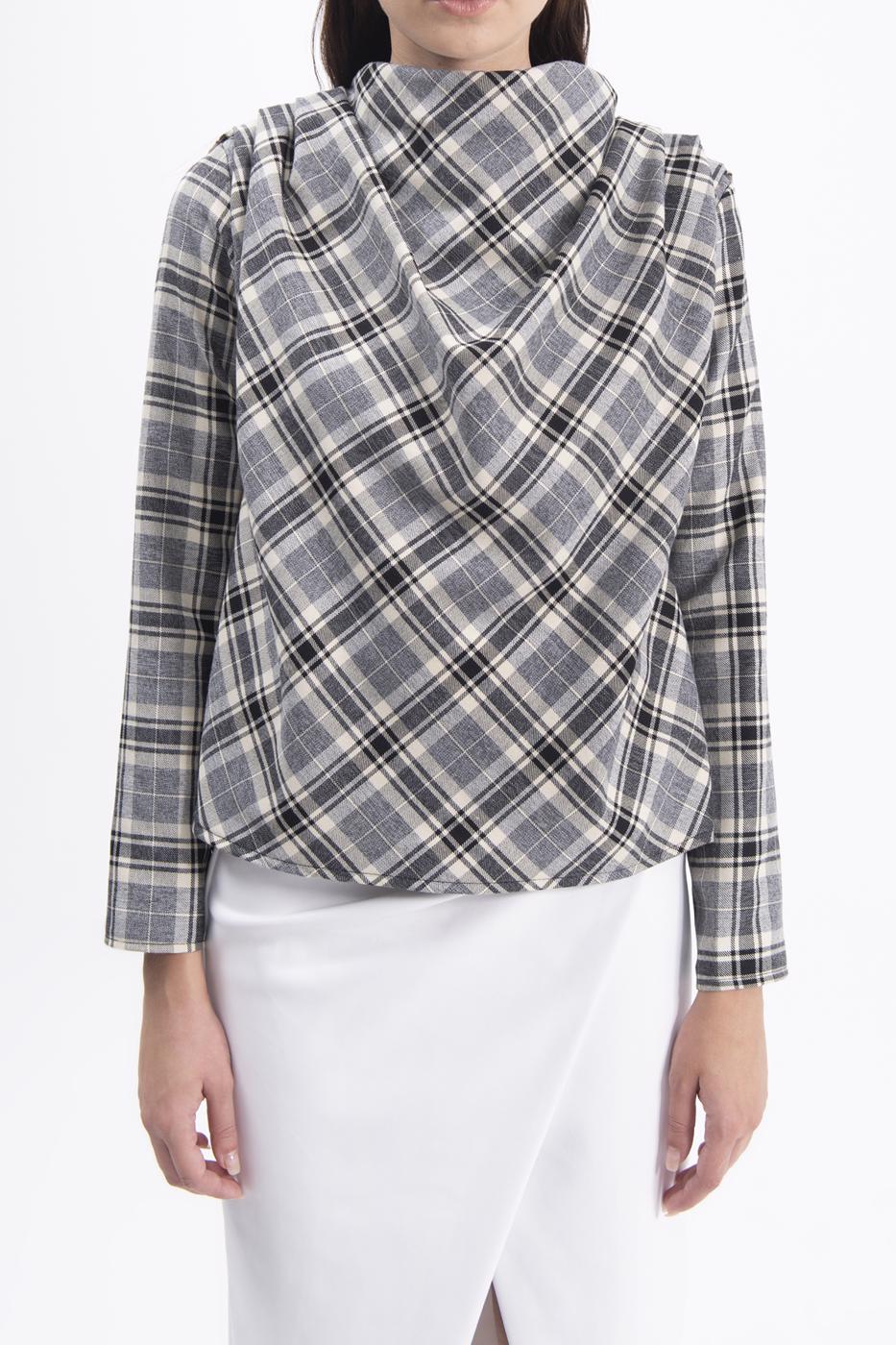 Bayan Gri Degaje Yakalı Bluz