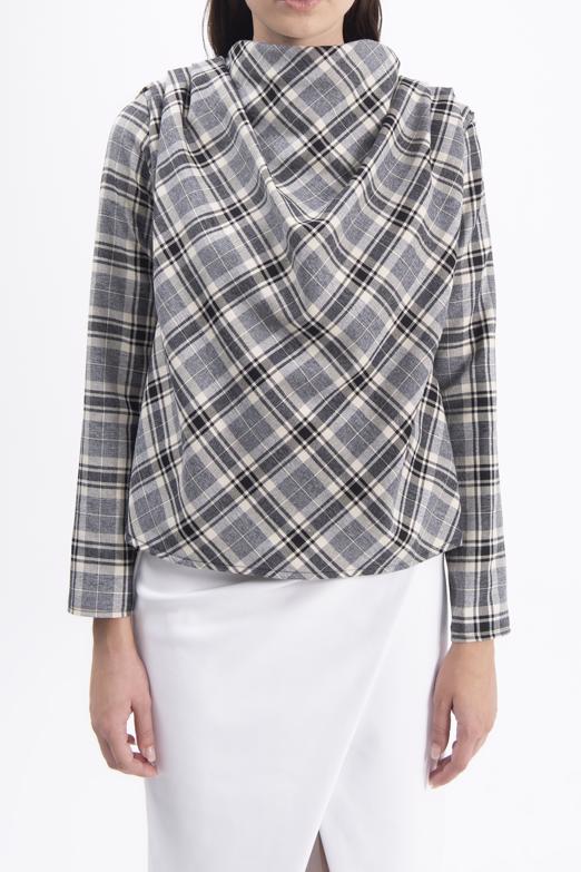 Bayan Gri Degaje Yakalı Bluz - BSL