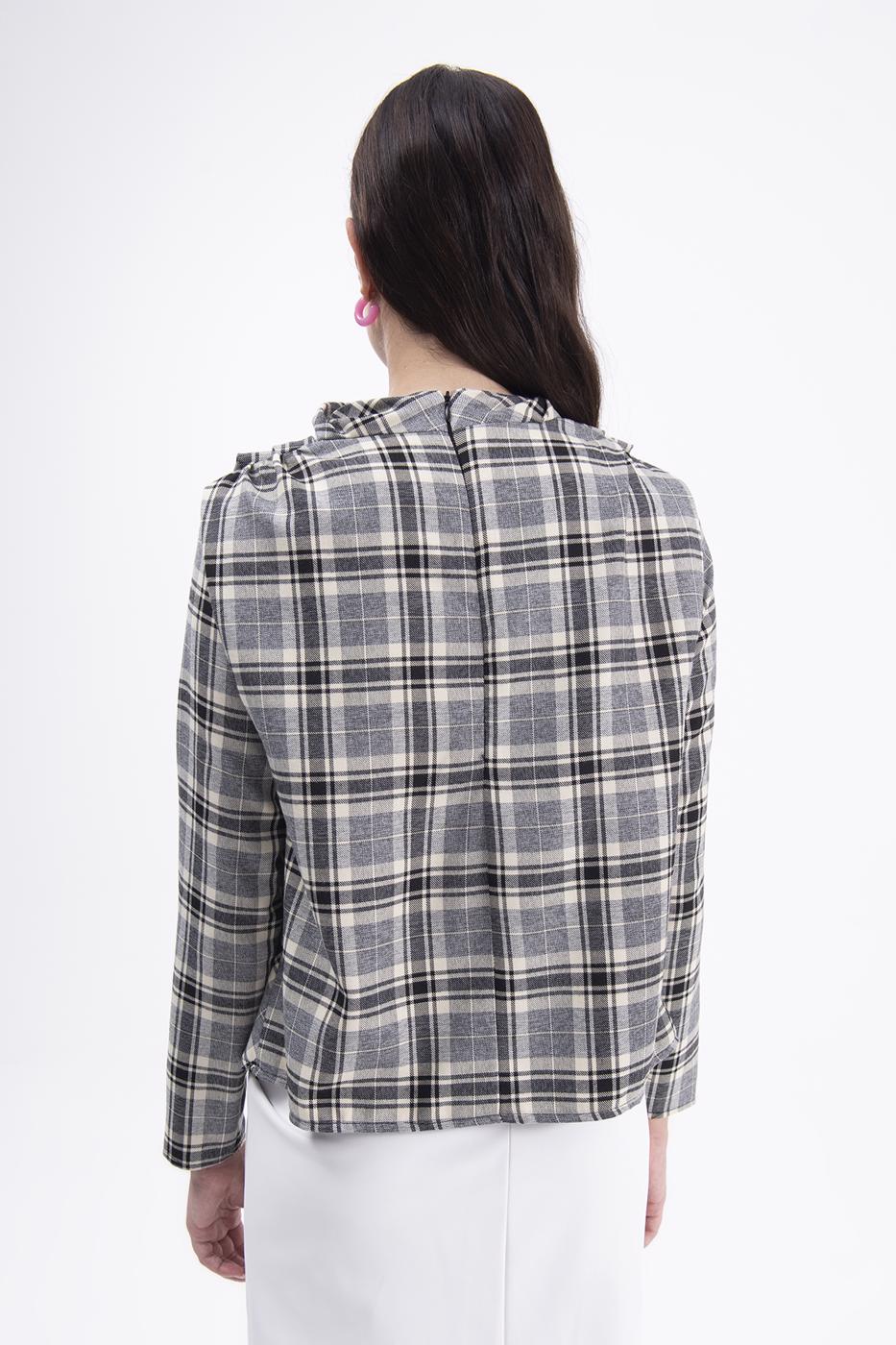 Bayan Gri Degaje Yakalı Bluz