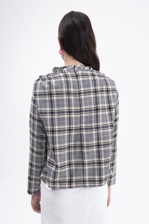 Bayan Gri Degaje Yakalı Bluz - BSL