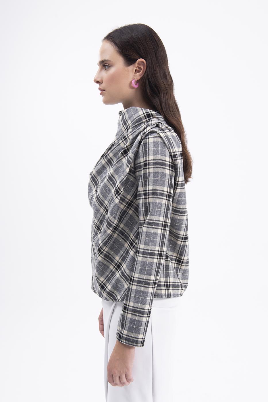 Bayan Gri Degaje Yakalı Bluz