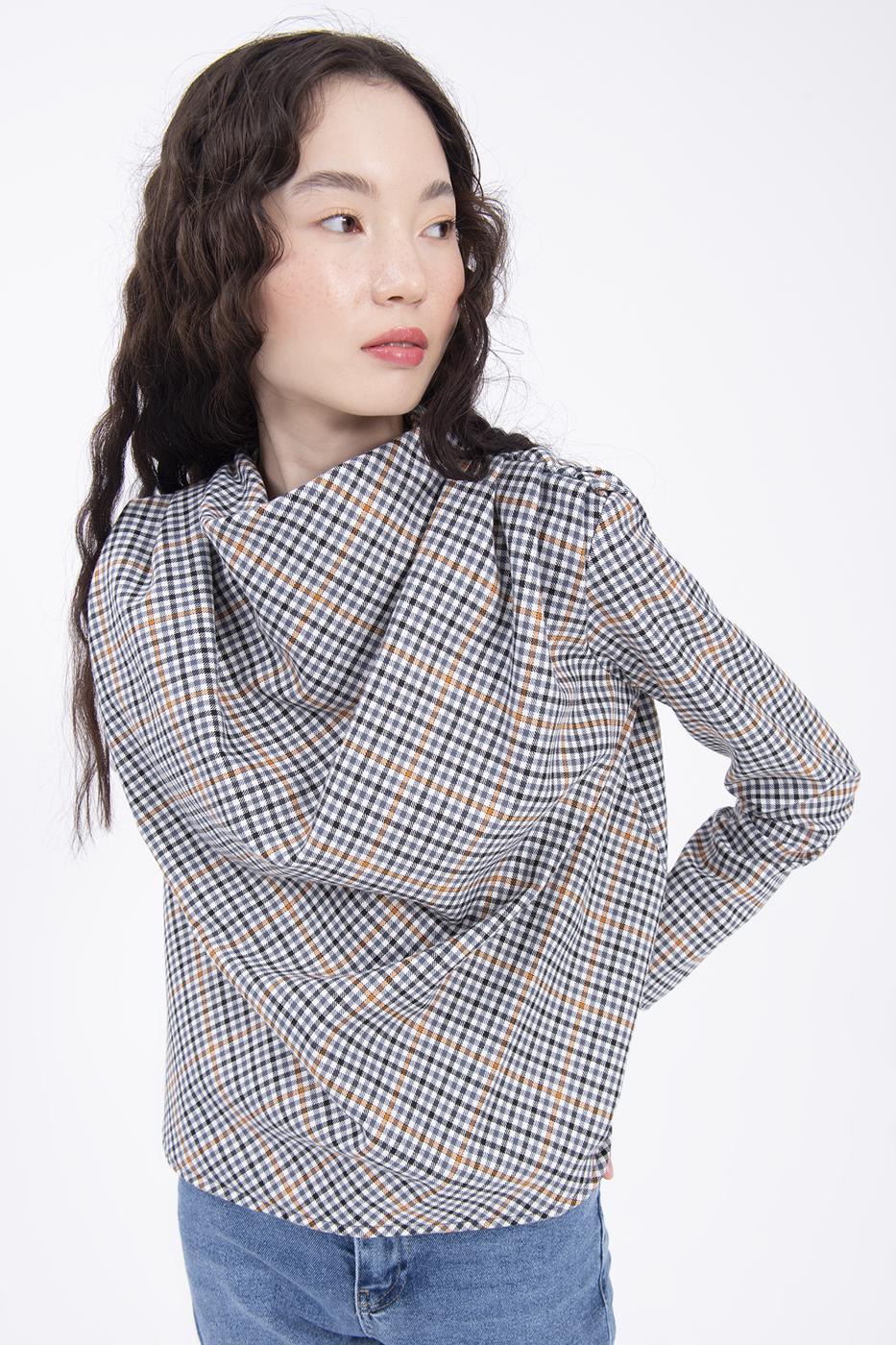 Bayan Gri Degaje Yakalı Bluz